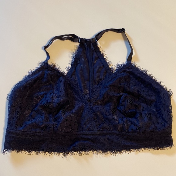 XL navy Aerie Racerback Bralette, Eyelash Lace Bra Adjustable Straps EUC 1X blue - Picture 4 of 14